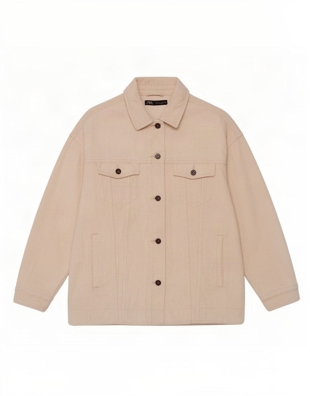 Женская вельветовая куртка оверсайз Zara UK 14, хлопковый средний оттенок белого цвета