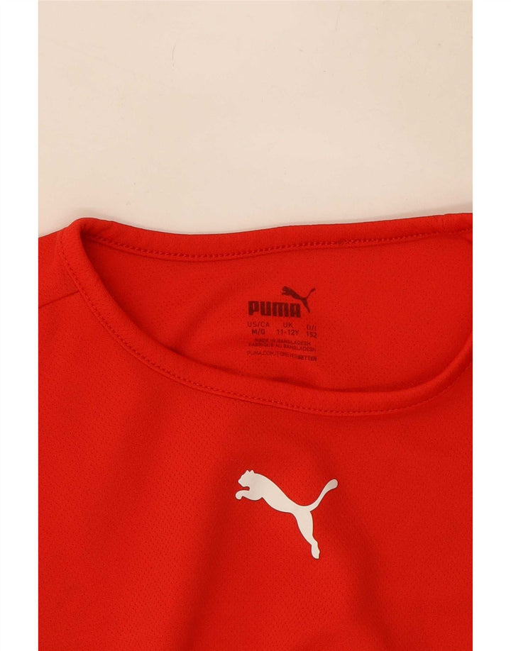 Футболка Puma для мальчиков, топ 11–12 лет, красный полиэстер с цветными блоками