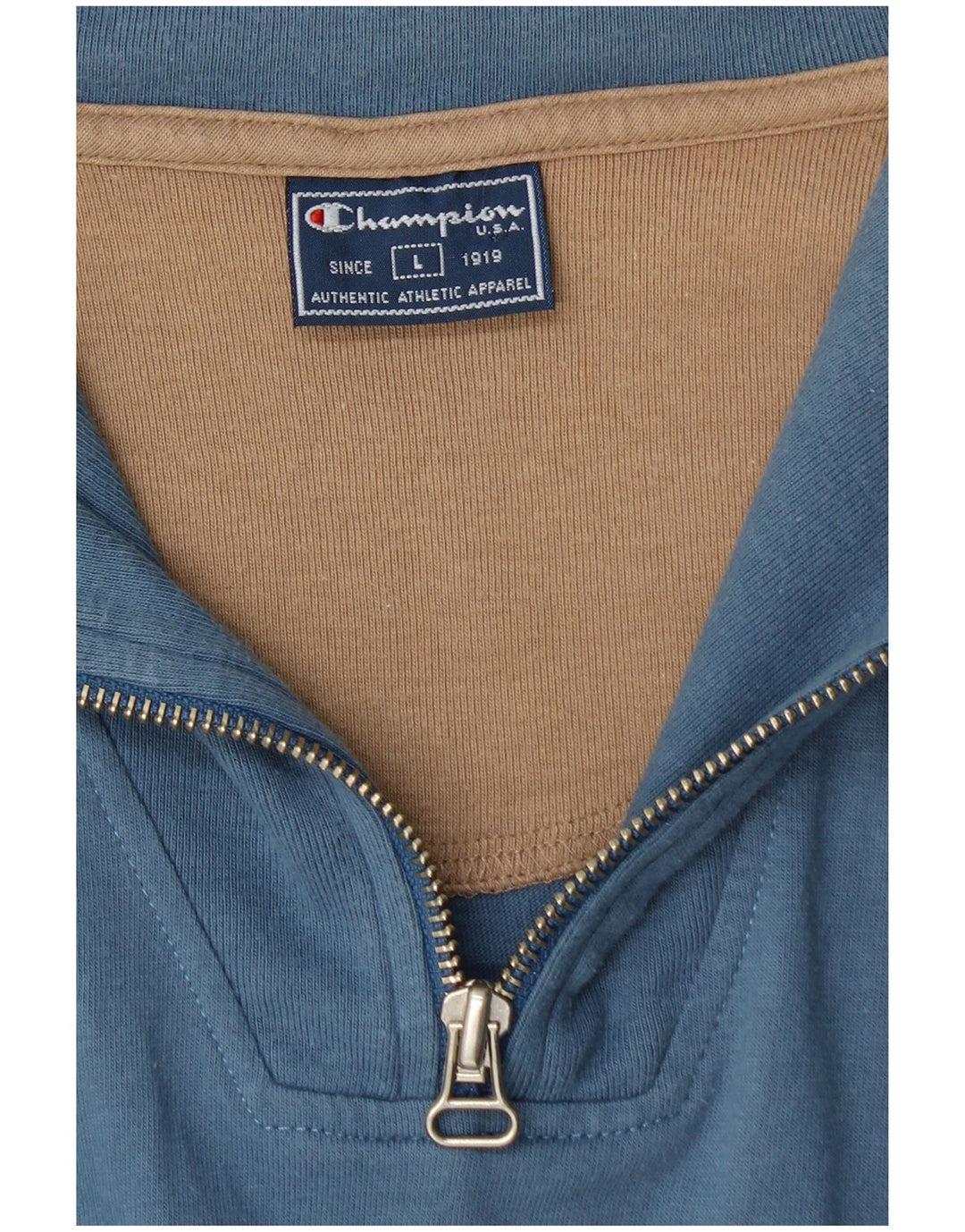 CHAMPION Mens Zip Neck Top Long Sleeve Large Blue