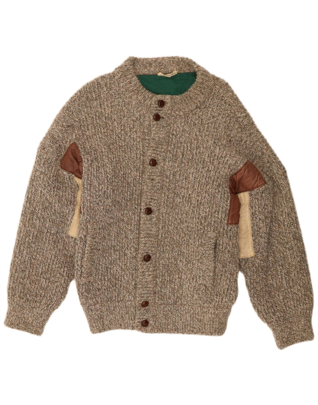 Винтажный мужской свитер-кардиган IT 52, большой серый, шерстяной в крапинку