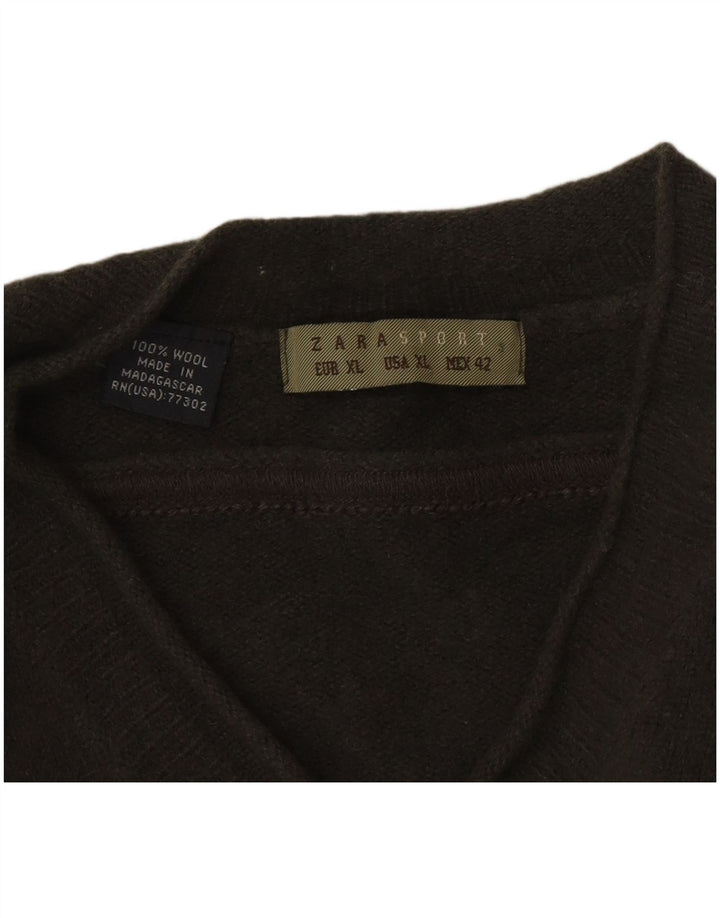Мужской джемпер с v-образным вырезом Zara XL, хаки, шерсть