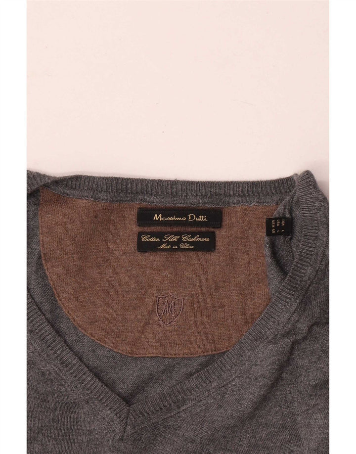 Мужской джемпер с v-образным вырезом Massimo Dutti, большой серый хлопковый классический классический