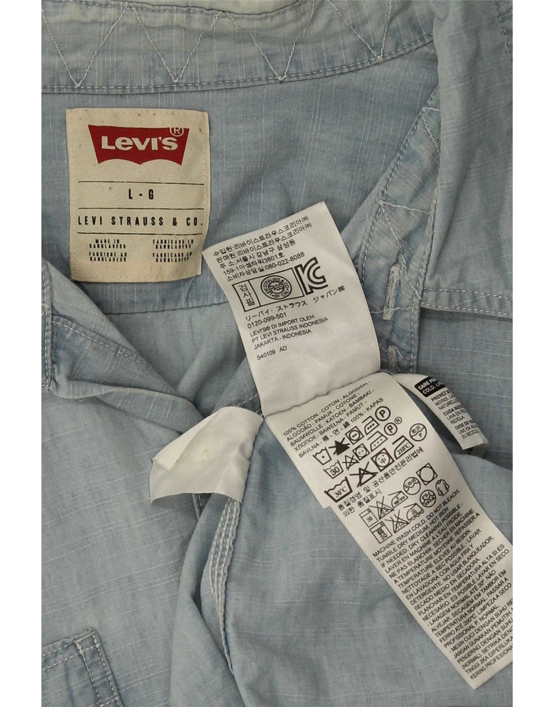 Мужская джинсовая рубашка Levi's, большая синяя хлопковая ткань