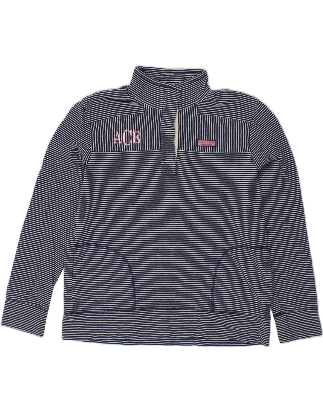 VINEYARD VINES Womens Sweatshirt Jumper UK 14 Medium Navy Blue Pinstripe Vintage Vineyard Vines and Second-Hand Vineyard Vines from Messina Hembry 