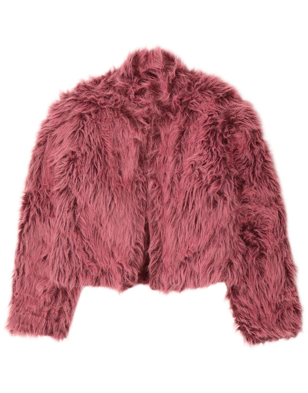 Винтажное женское болеро из искусственного меха UK 14, большой розовый модакрил