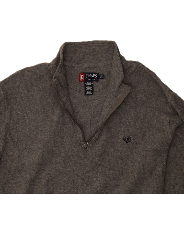CHAPS Mens Zip Neck Jumper Sweater XL Grey Cotton Vintage Chaps and Second-Hand Chaps from Messina Hembry 