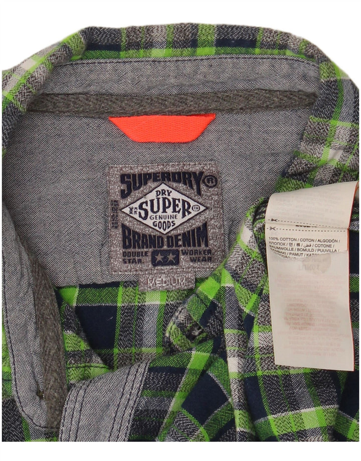 Женская фланелевая рубашка Superdry UK 14, средний зеленый цвет в клетку, хлопок