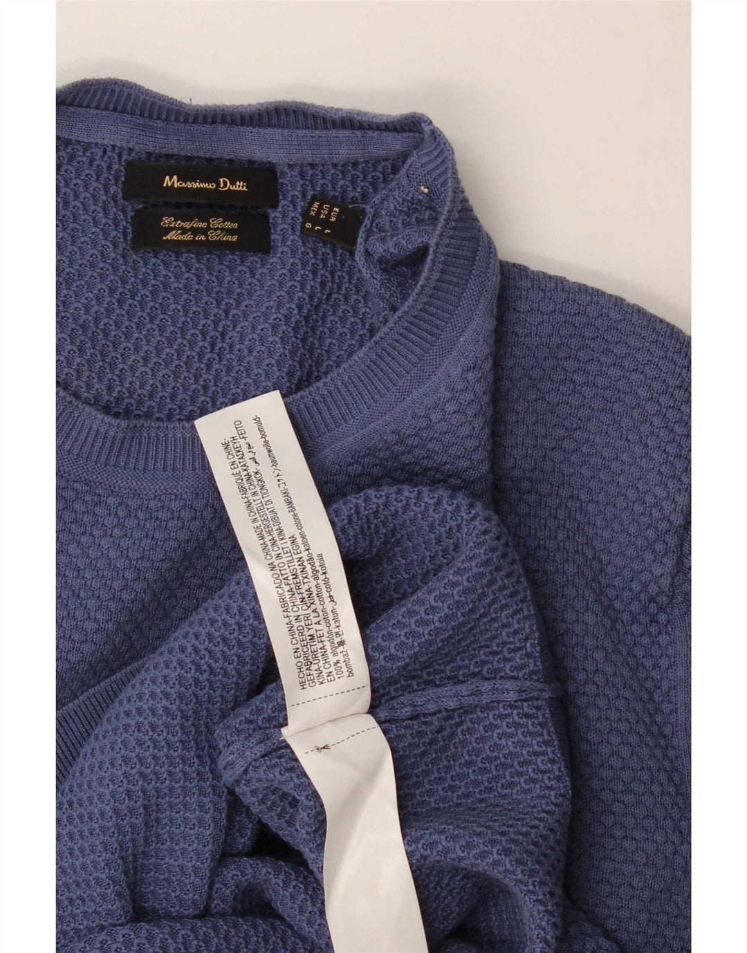 Мужской джемпер с круглым вырезом Massimo Dutti, большой синий хлопковый свитер