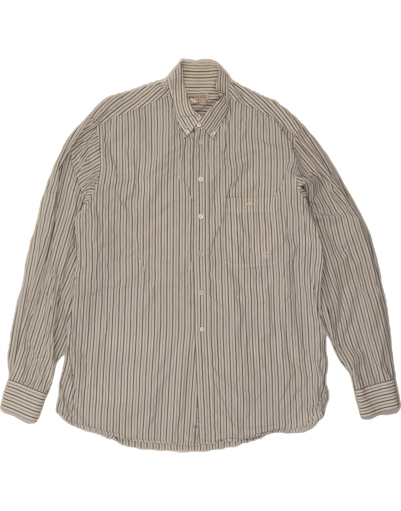 GUCCI Mens Shirt Size 44 17 1/2 XL White Striped Cotton Vintage Gucci and Second-Hand Gucci from Messina Hembry 