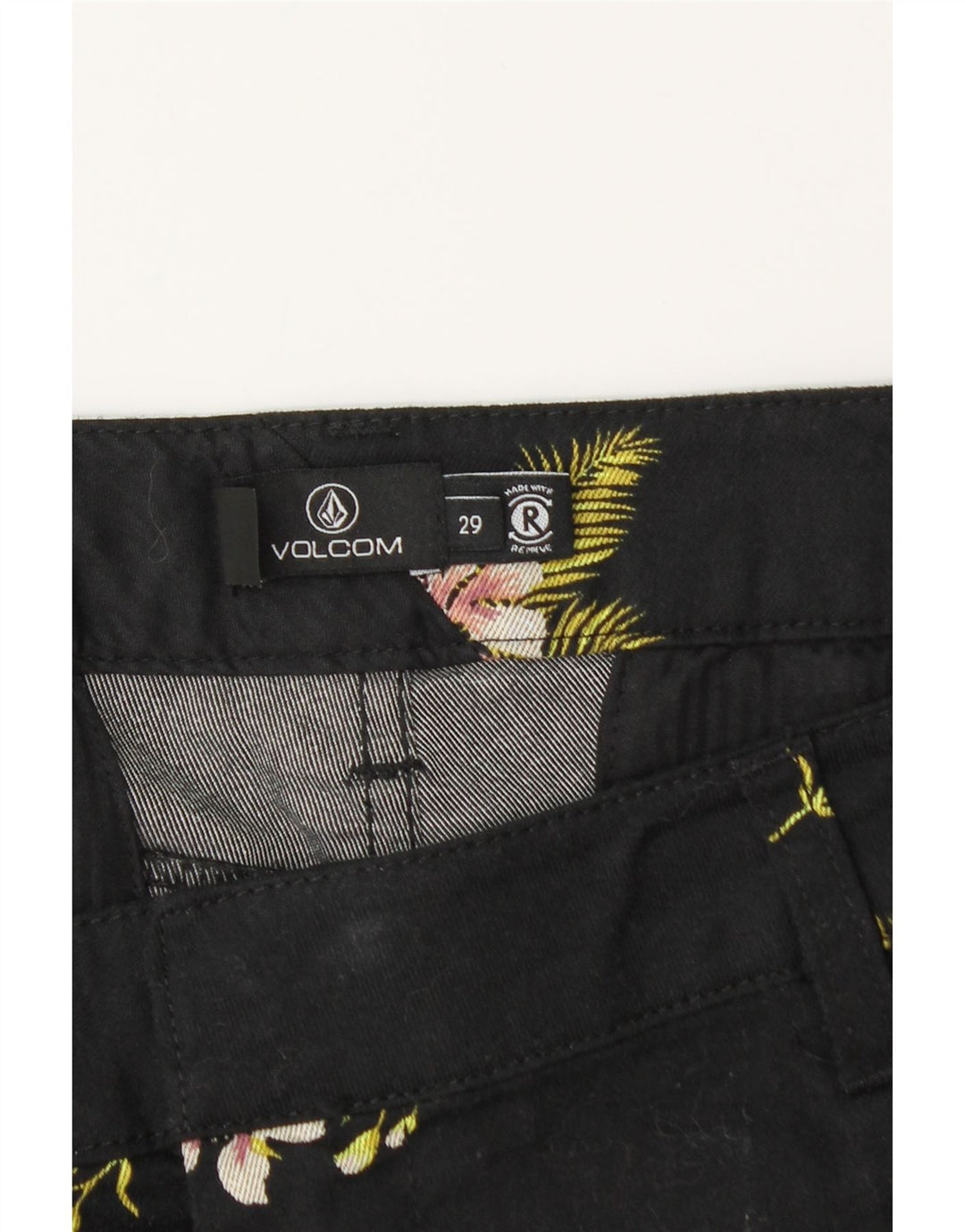 Женские шорты чинос VOLCOM W29, хлопковые, среднего черного цвета с цветочным принтом