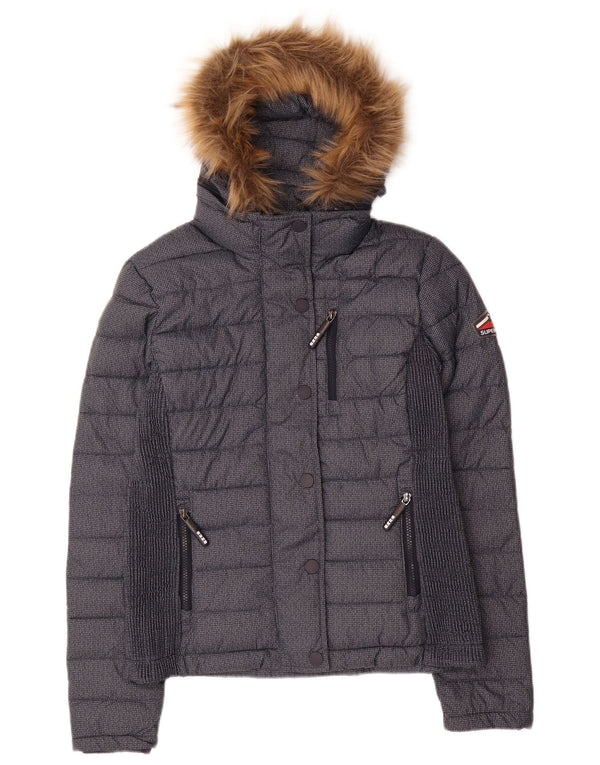 Женская утепленная куртка с капюшоном Superdry UK 12, средний темно-синий полиэстер