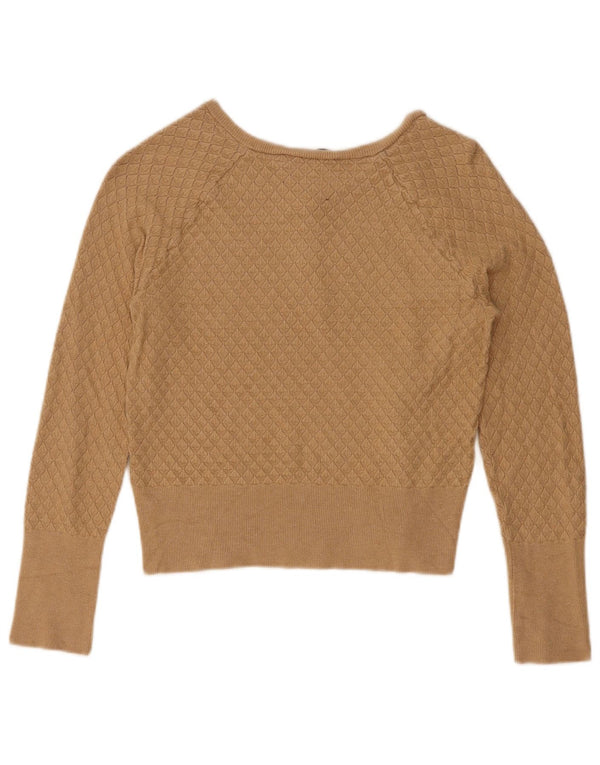 Oasis Womens Crop Boat Neck Jumper Sweater UK 12 Medium Beige Geometric