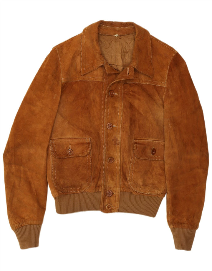 Винтажная женская замшевая куртка-бомбер IT 50, большая коричневая кожа