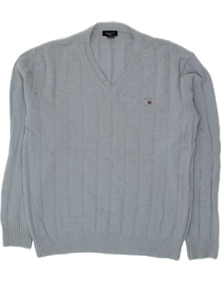 GANT Mens V-Neck Jumper Sweater XL Blue Wool Vintage Gant and Second-Hand Gant from Messina Hembry 