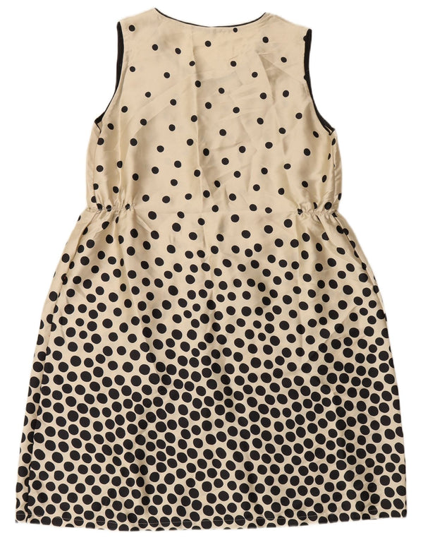 Vintage Womens Sleeveless Sheath Dress UK 14 Large Beige Polka Dot