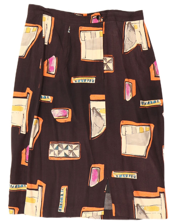 Винтажная женская прямая юбка W30 среднего коричневого цвета с геометрическим рисунком