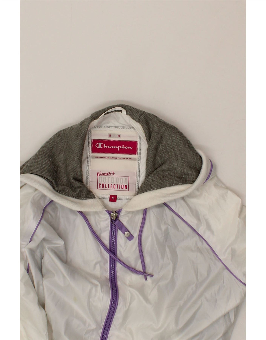 CHAMPION Womens Hooded Tracksuit Top Jacket UK 12 Medium White Polyester Vintage Champion and Second-Hand Champion from Messina Hembry 