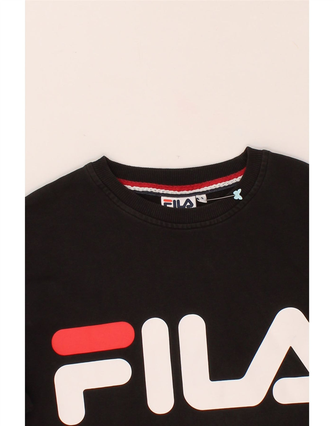 FILA Mens Graphic Sweatshirt Jumper Small Black Cotton Vintage Fila and Second-Hand Fila from Messina Hembry 
