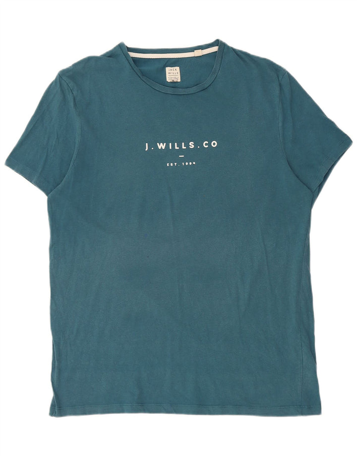Мужская футболка с рисунком Jack Wills, хлопковый топ среднего синего цвета