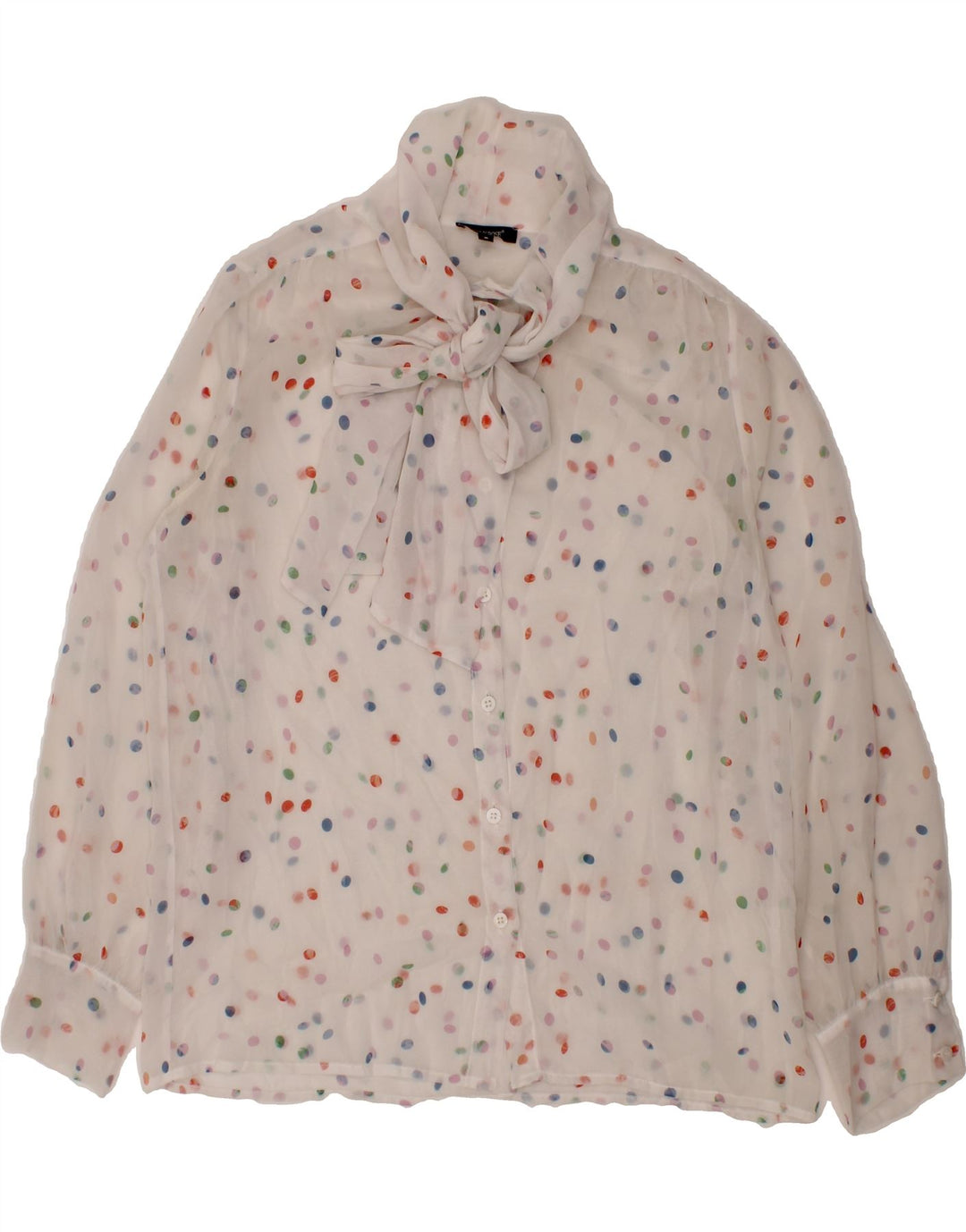 DENNY ROSE Womens Front Tie Shirt Blouse UK 10 Small White Polka Dot Vintage Denny Rose and Second-Hand Denny Rose from Messina Hembry 