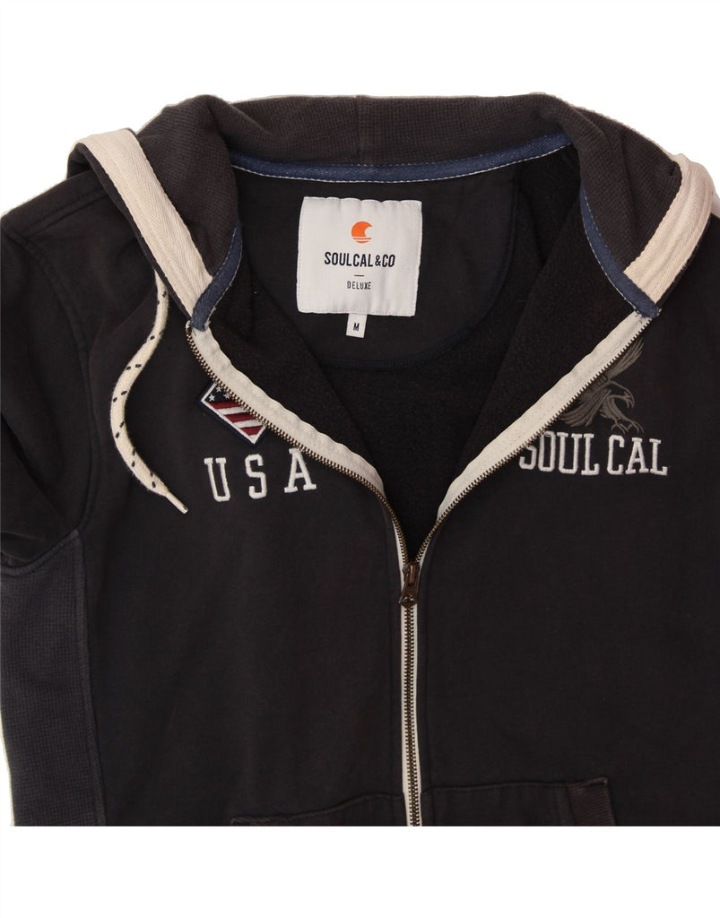 SOUL CAL Mens Graphic Zip Hoodie Sweater Medium Navy Blue Cotton Vintage Soul Cal and Second-Hand Soul Cal from Messina Hembry 