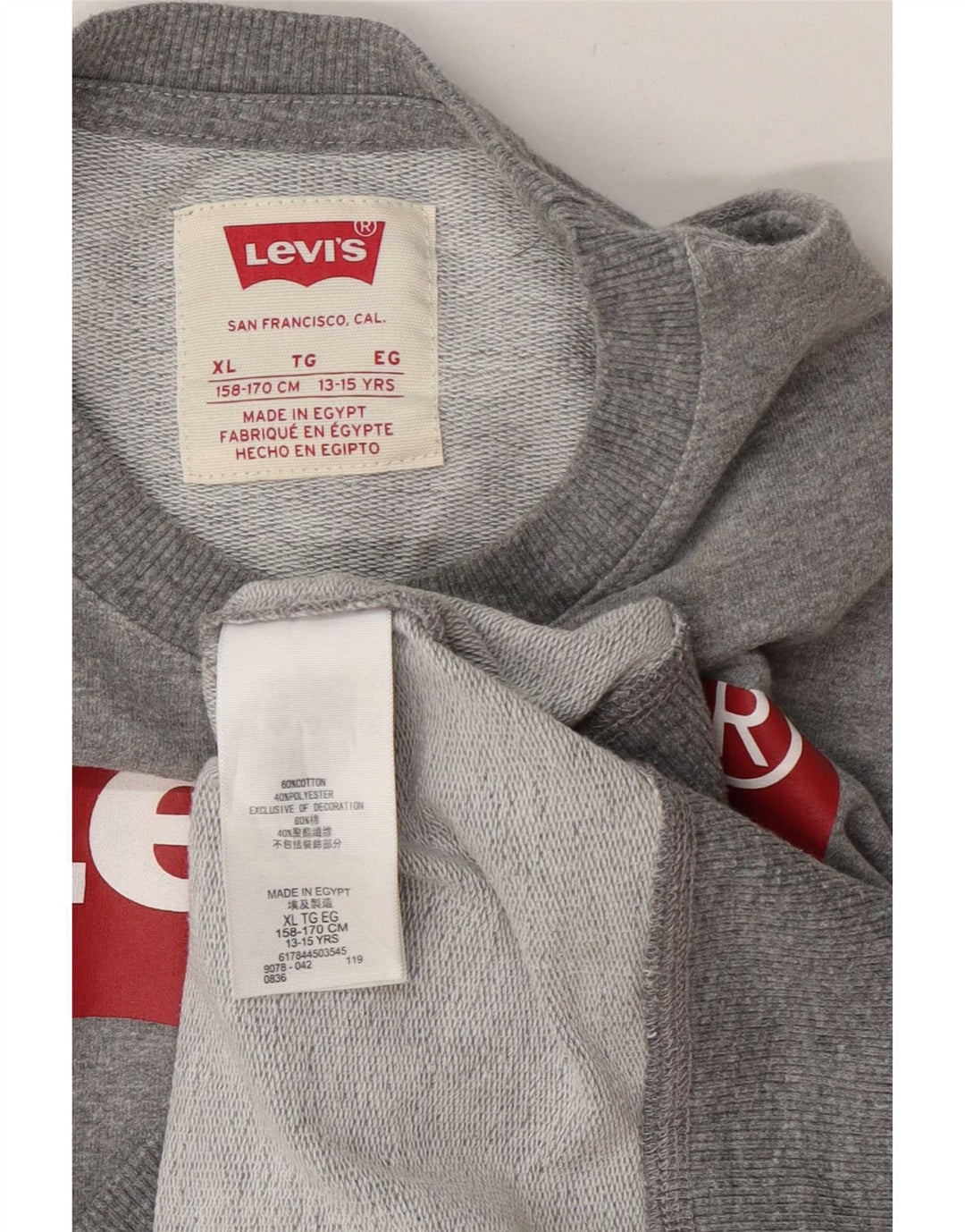 Джемпер с рисунком Levi's для мальчиков 13-14 лет, серый хлопок, размер XL