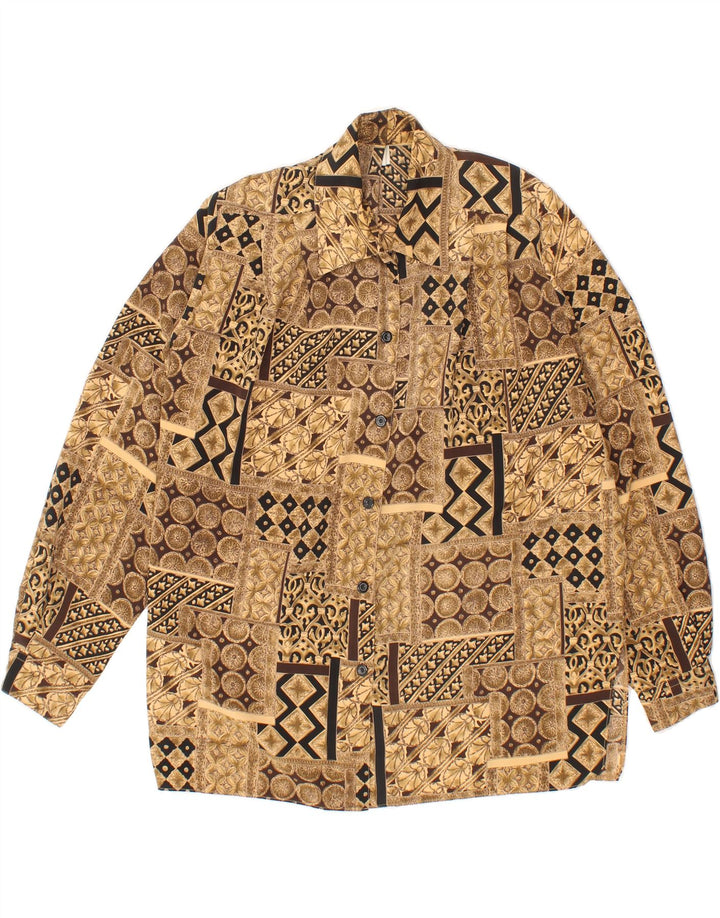 VINTAGE Womens Shirt UK 16 Large  Brown Patchwork Polyester Vintage Vintage and Second-Hand Vintage from Messina Hembry 