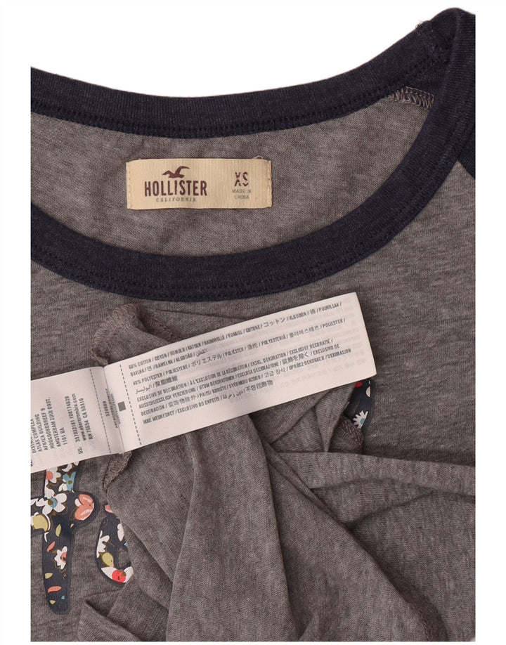 HOLLISTER Женская футболка с рисунком Top UK 6 XS Серый хлопок с цветными блоками