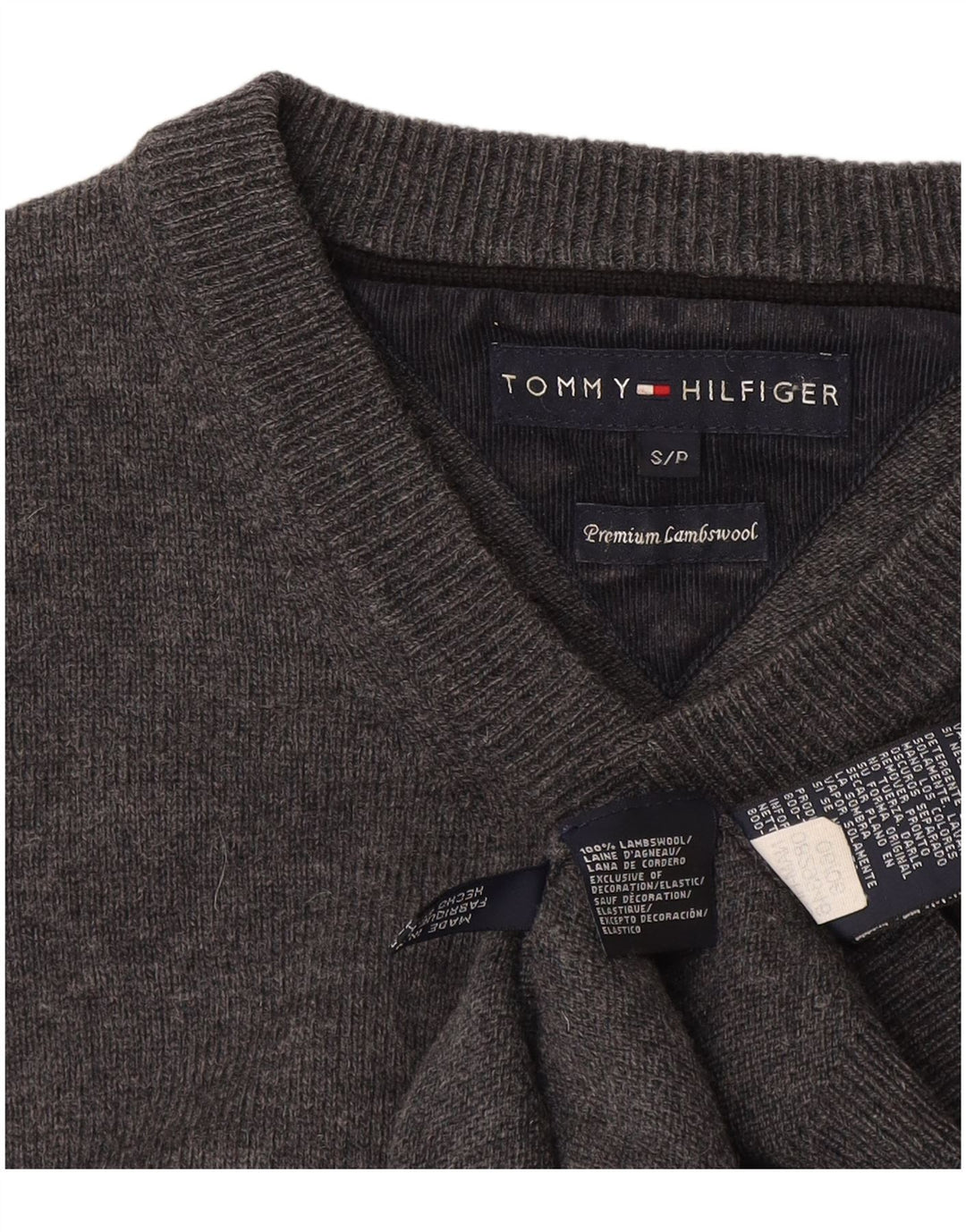 Мужской джемпер с v-образным вырезом Tommy Hilfiger, маленький серый из овечьей шерсти