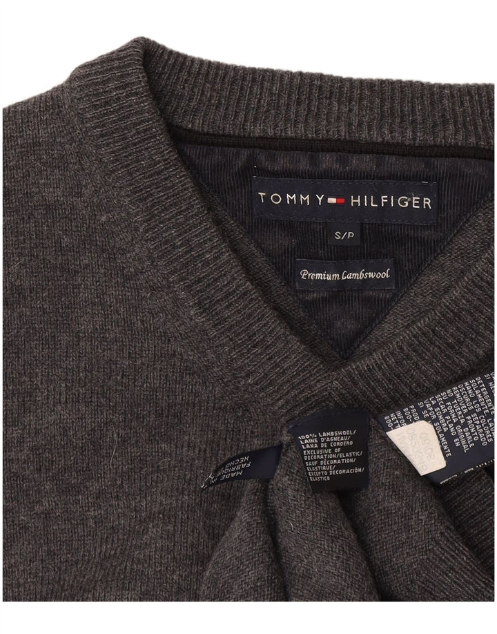 Мужской джемпер с v-образным вырезом Tommy Hilfiger, маленький серый из овечьей шерсти