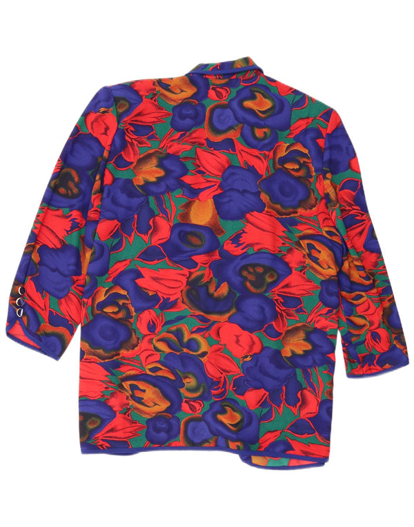 Винтажный женский пиджак на 4 пуговицах, Великобритания 20, размер 2XL, синий полиэстер с цветочным принтом