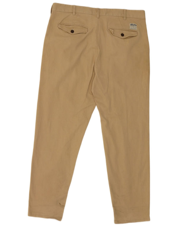 The Stronghold Mens Relaxed Fit Tapered Chino Trousers W38 L32 Beige Cotton