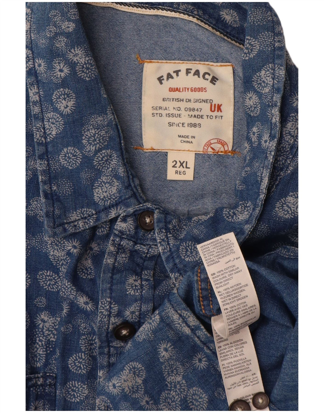 Мужская рубашка Fat Face 2XL, синяя хлопковая с цветочным принтом