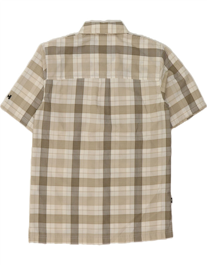 HELLY HANSEN Mens Short Sleeve Shirt Small Khaki Check Polyester Vintage Helly Hansen and Second-Hand Helly Hansen from Messina Hembry 