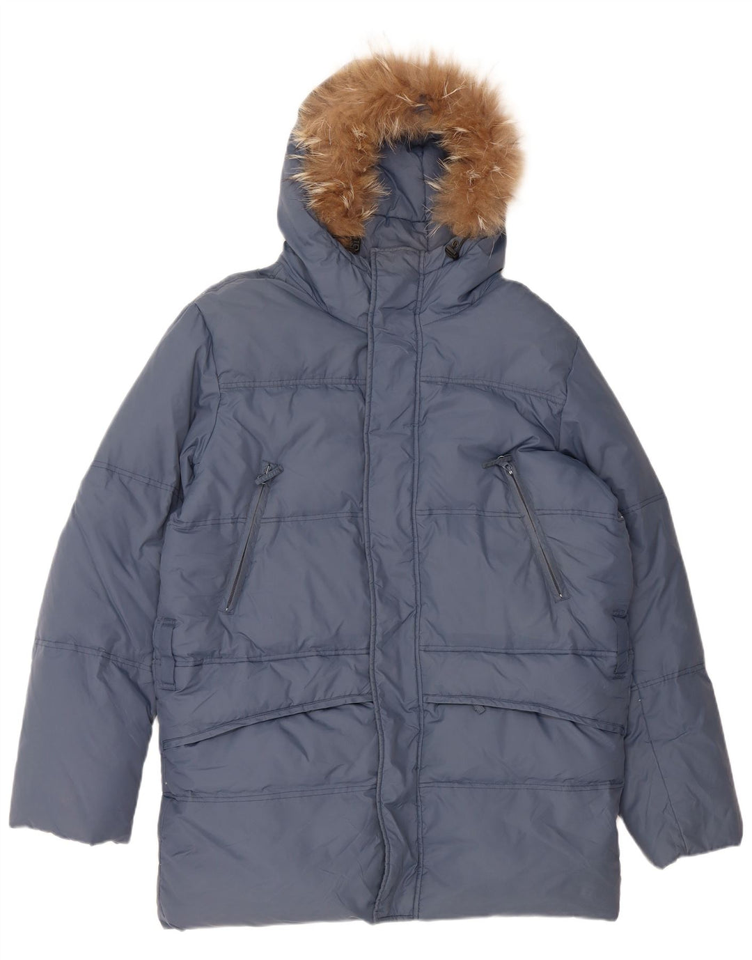 ВИНТАЖНОЕ мужское стеганое пальто свободного кроя с капюшоном, Великобритания 36, маленький синий нейлон