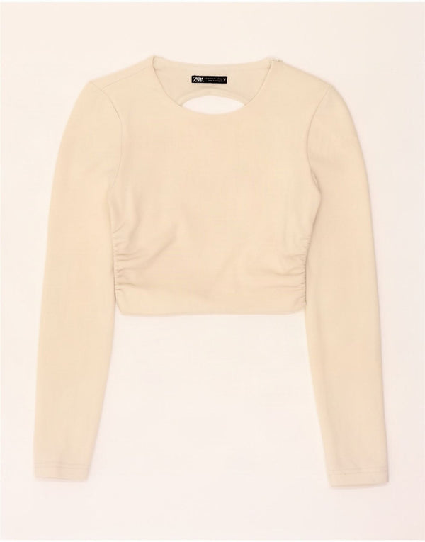Женский укороченный топ с длинными рукавами Zara UK 4 XS, белый полиэстер