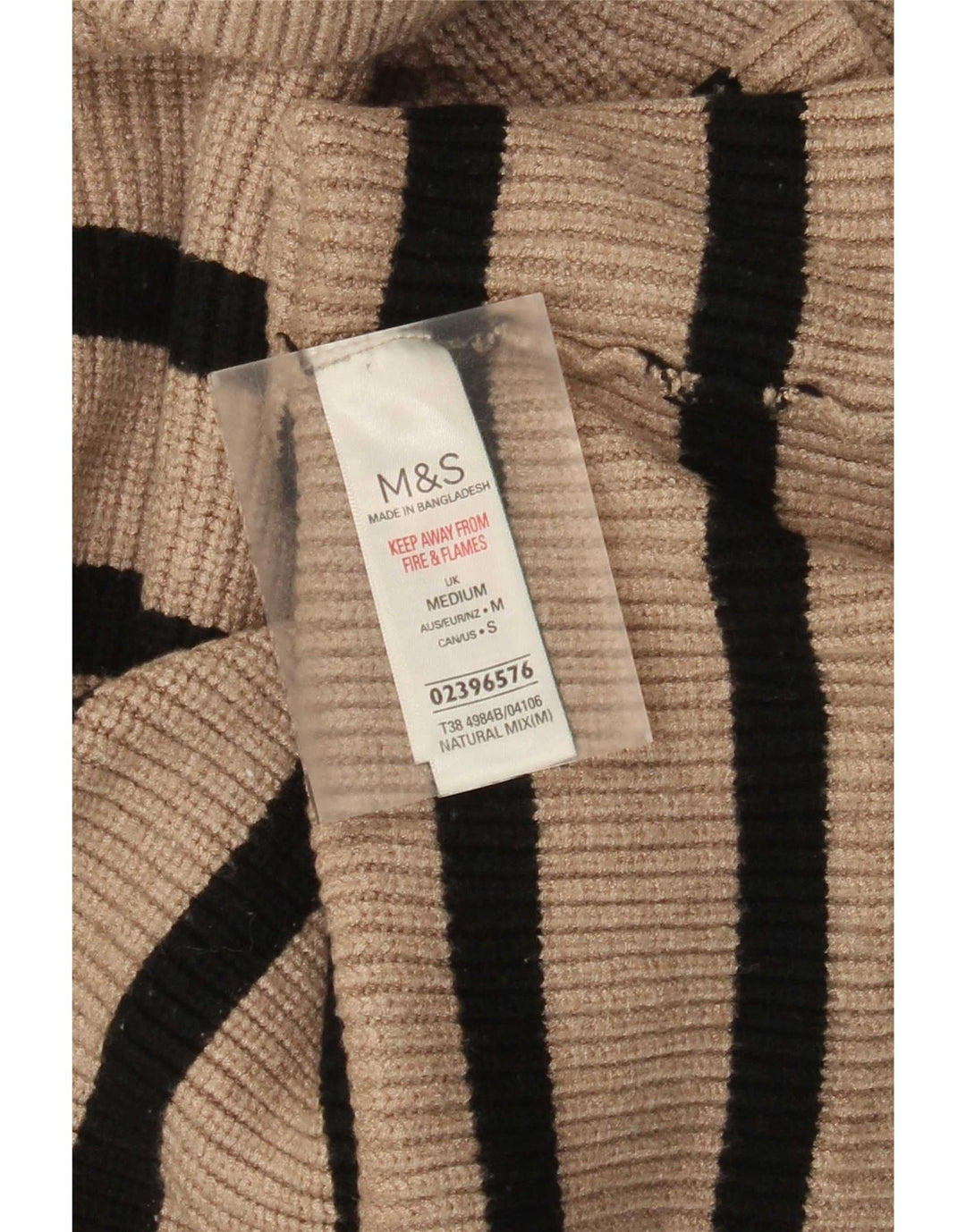 Женский джемпер с высоким воротником Marks & Spencer UK 12, средний бежевый в полоску