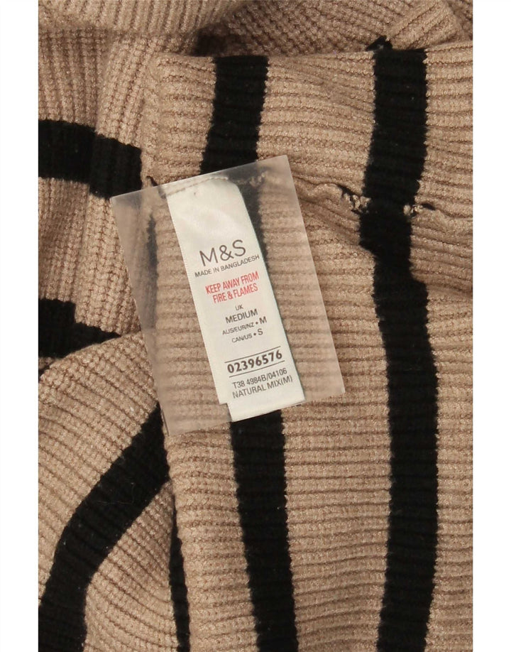Женский джемпер с высоким воротником Marks & Spencer UK 12, средний бежевый в полоску