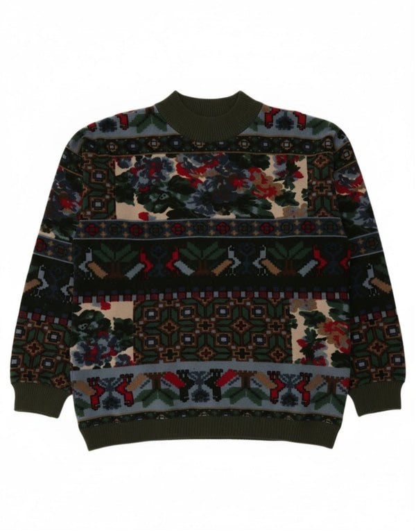 Винтажный женский джемпер с высоким воротником, Великобритания, 18 XL, хаки Fair Isle