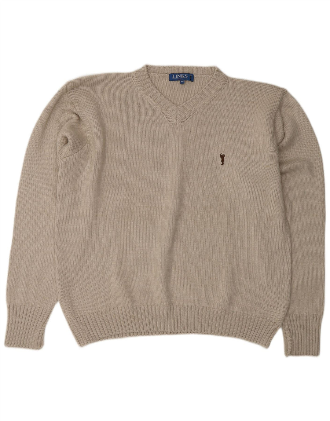 Винтажный мужской джемпер с v-образным вырезом XL, серый из мериносовой шерсти