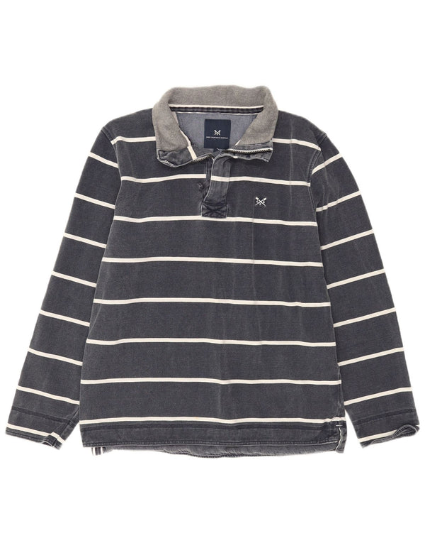 CREW CLOTHING Mens Zip Neck Sweatshirt Jumper Medium Navy Blue Striped