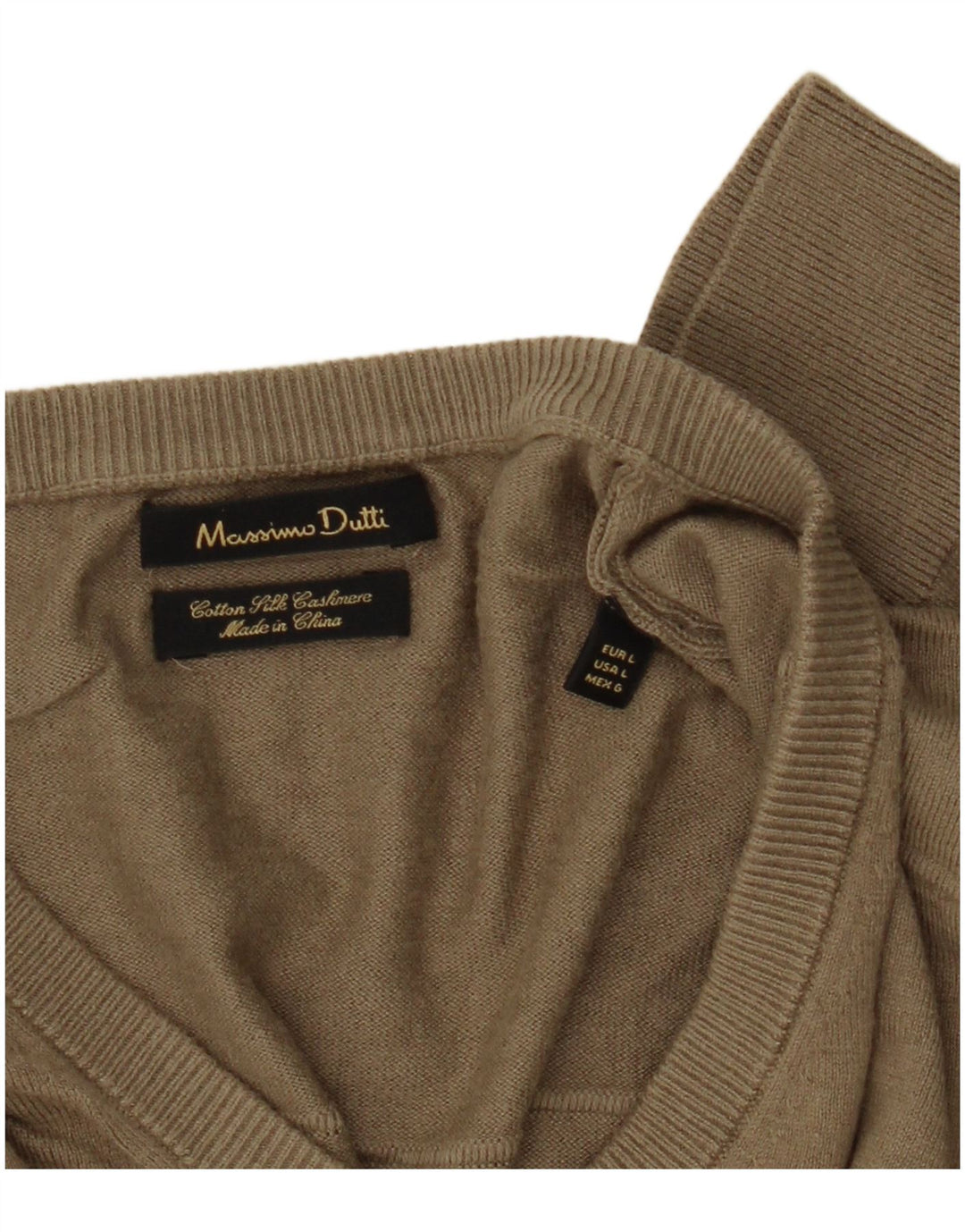 Мужской джемпер с v-образным вырезом Massimo Dutti, большой хлопок цвета хаки