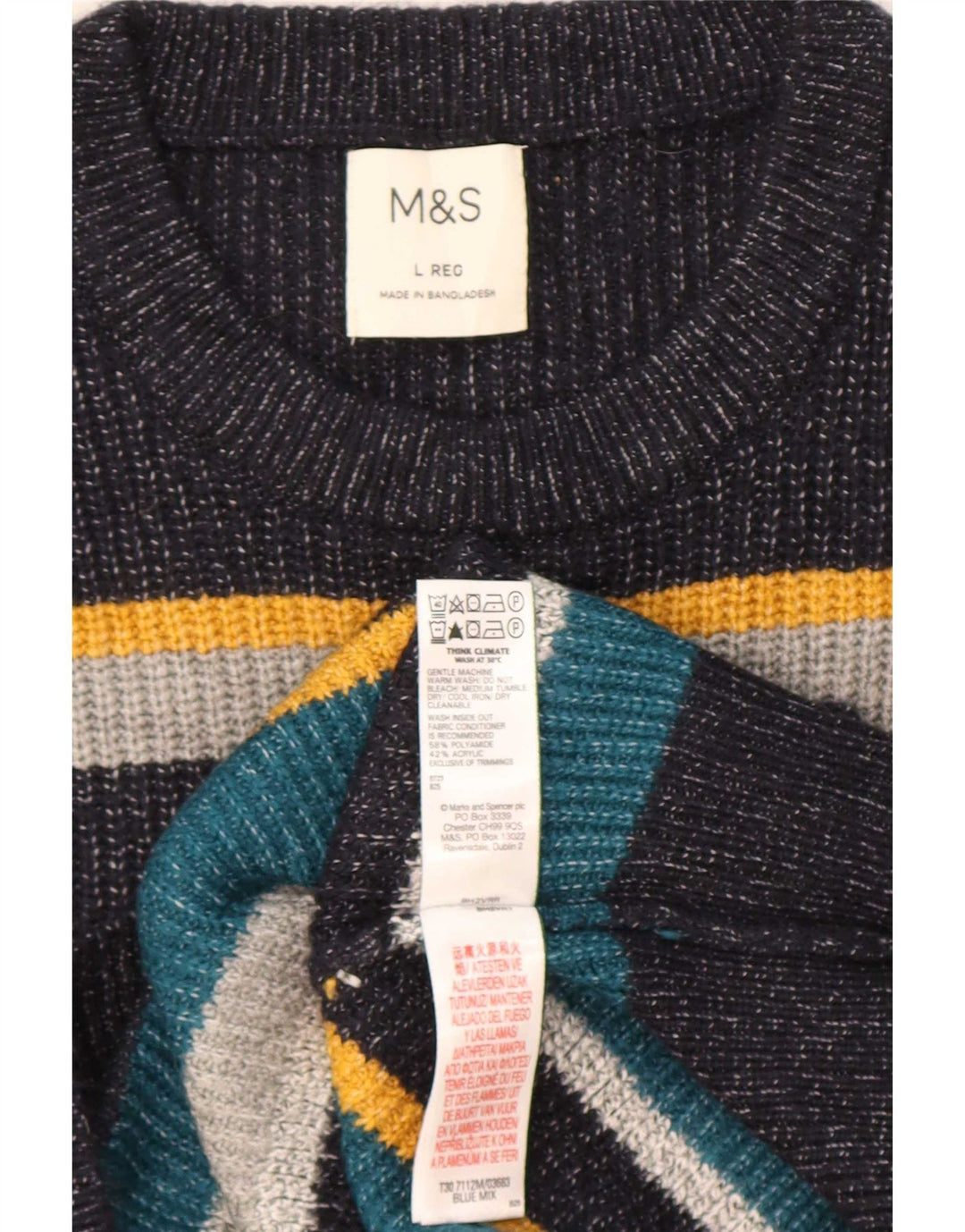 Мужской джемпер с круглым вырезом Marks & Spencer, большой разноцветный полосатый свитер