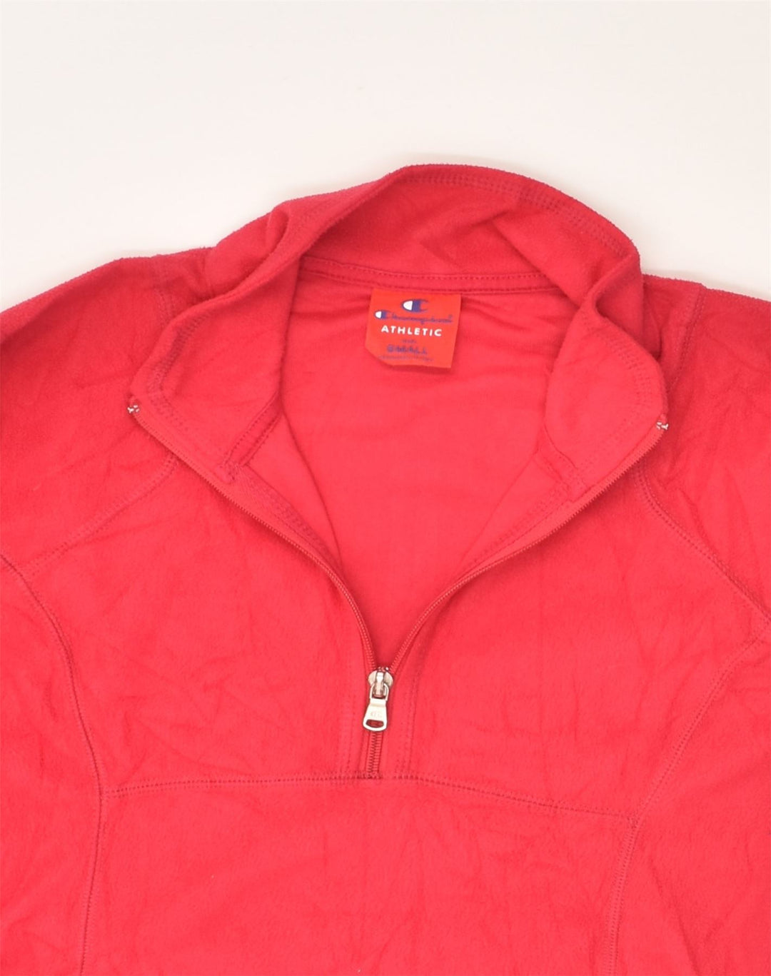 CHAMPION Womens Zip Neck Fleece Jumper UK 8 Small Red Polyester | Vintage Champion | Thrift | Second-Hand Champion | Used Clothing | Messina Hembry 