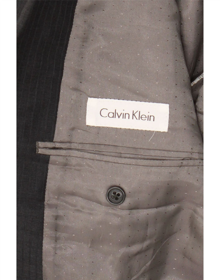 CALVIN KLEIN Mens 2 Button Blazer Jacket UK 42 XL Navy Blue Striped Wool Vintage Calvin Klein and Second-Hand Calvin Klein from Messina Hembry 