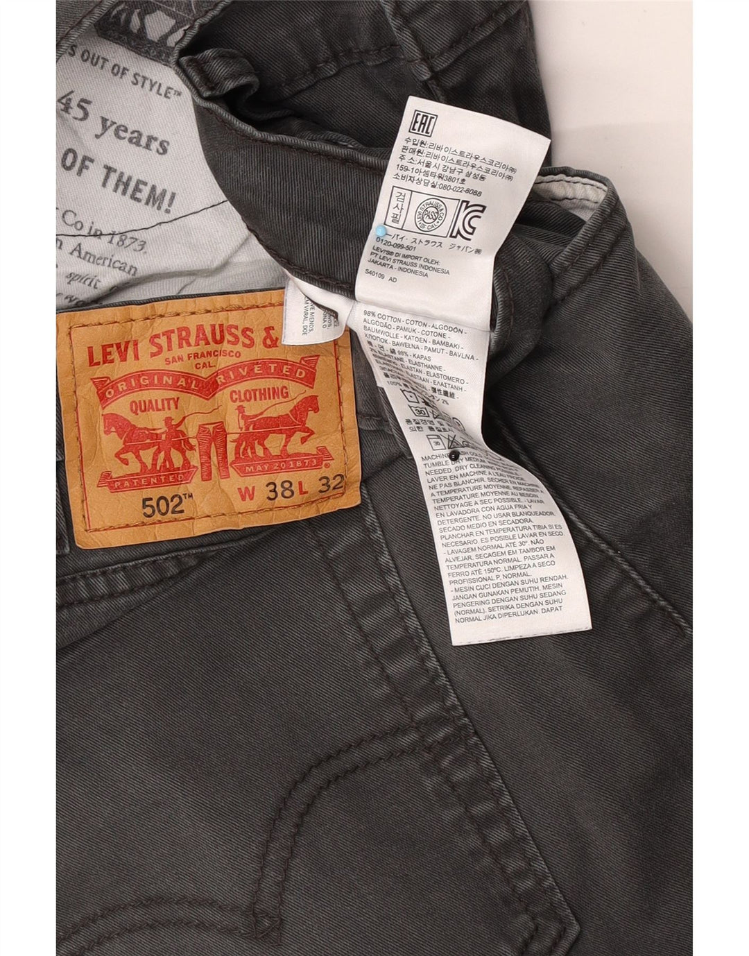 Мужские зауженные джинсы Levi's 502 W38 L32 Серые хлопковые