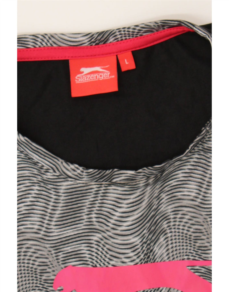 SLAZENGER Womens Graphic T-Shirt Top UK 16 Large Black Colourblock Vintage Slazenger and Second-Hand Slazenger from Messina Hembry 