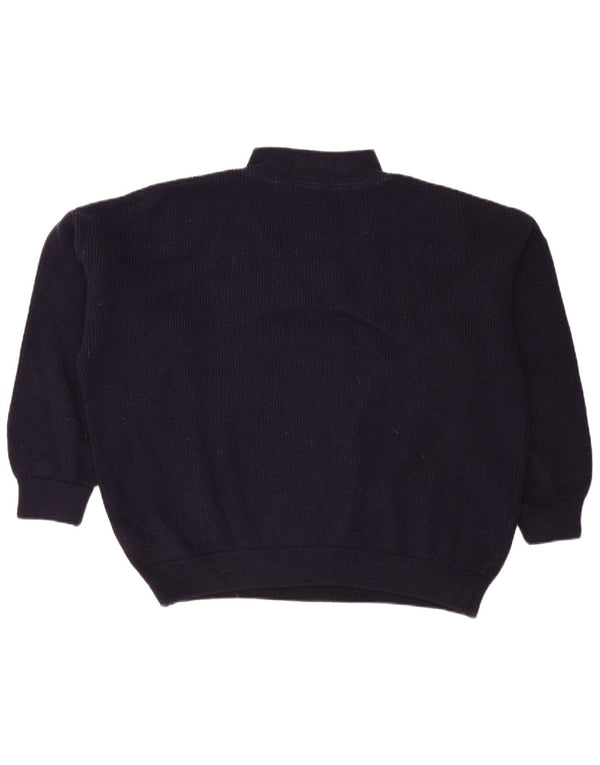 Винтажный женский свободный джемпер с воротником на молнии, большой темно-синий шерстяной свитер, Великобритания 16