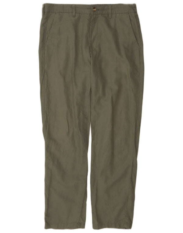 Marks & Spencer Mens Straight Chino Trousers W34 L31 Green Cotton