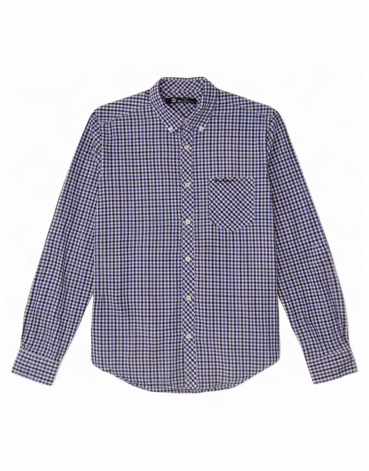 Мужская рубашка Ben Sherman, маленькая, темно-синяя, в мелкую клетку, хлопок